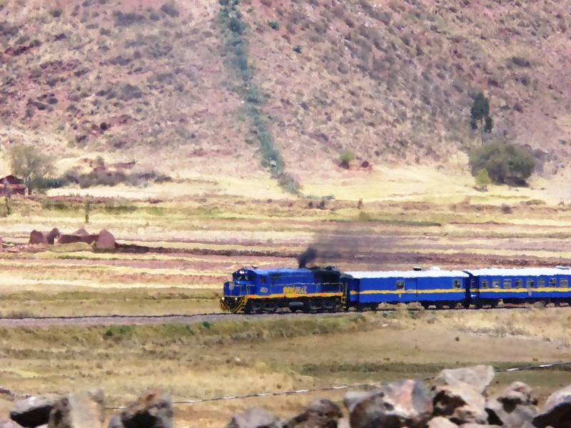 Perurail Zug von der Eisenbahn Peru