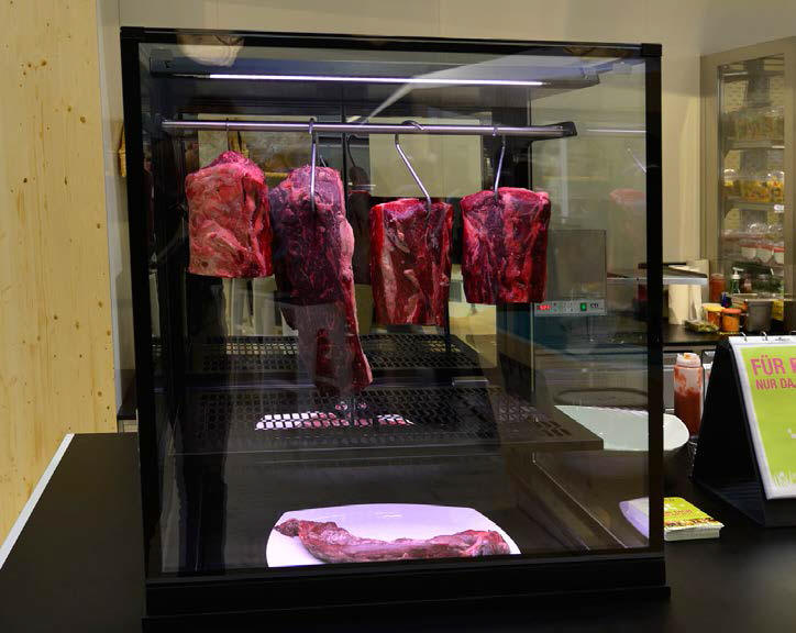 Fleischpräsentationsvitrine Serie Green FSV GE Green-Fleischschauvitrine  Kühlvitrine für vorgereiftes Fleisch Dry age 4 seiten Glas Dry Age